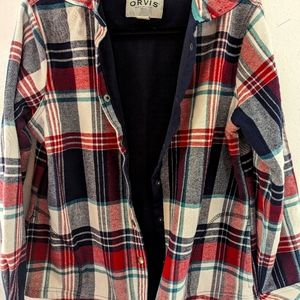 ORVIS fleece lined plaid shirt/jacket with buttons and pockets women's S